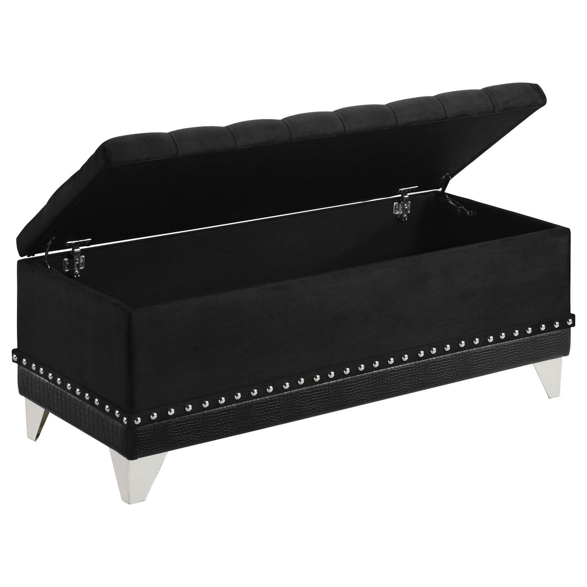 Barzini Velvet Upholstered Tufted Storage Bench Black