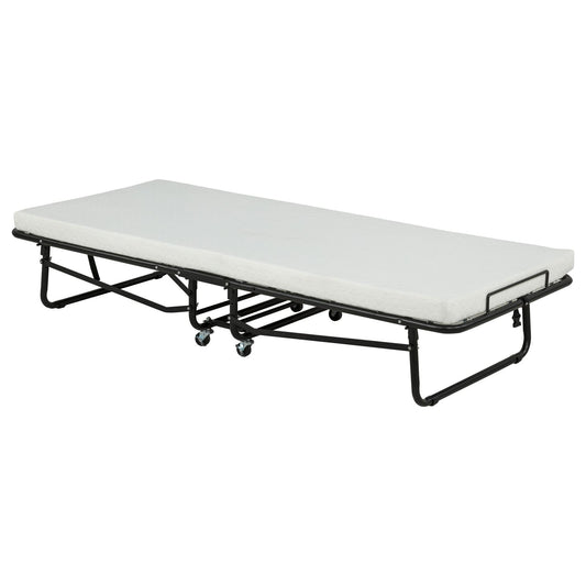 Massey Twin Folding Bed Frame with Memory Foam Mattress Black