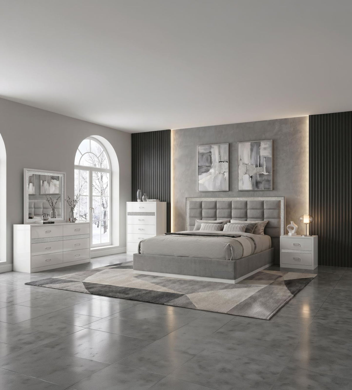 Viana Bedroom Set - Grey / White High Gloss