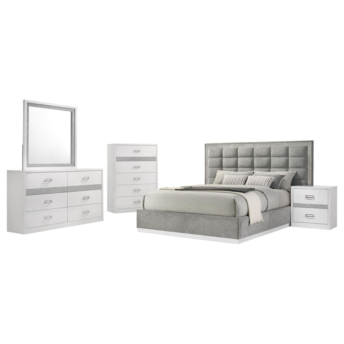 Viana Bedroom Set - Grey / White High Gloss