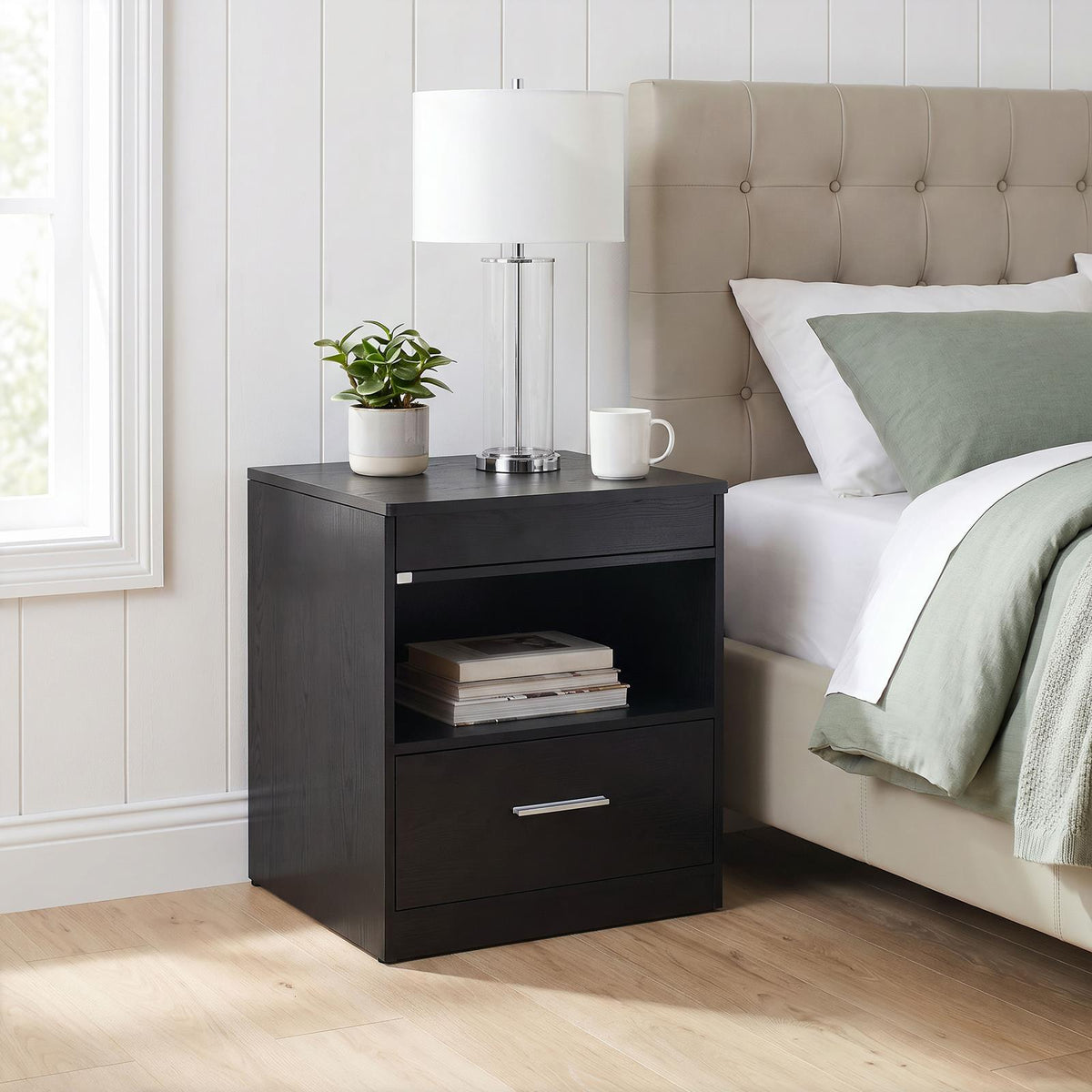 Fabre 1-drawer Extendable Top Nightstand Bedside Table Black Ash