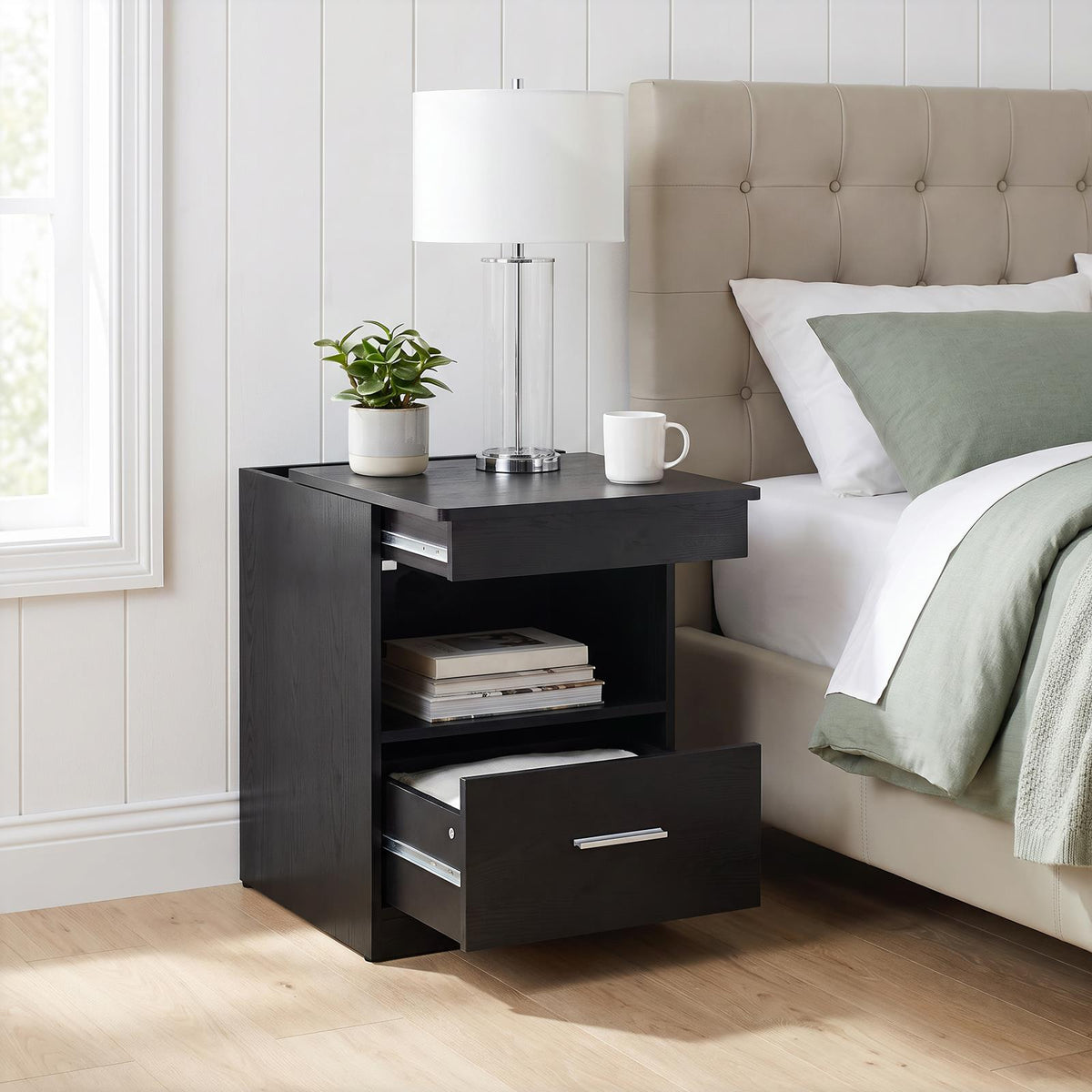 Fabre 1-drawer Extendable Top Nightstand Bedside Table Black Ash