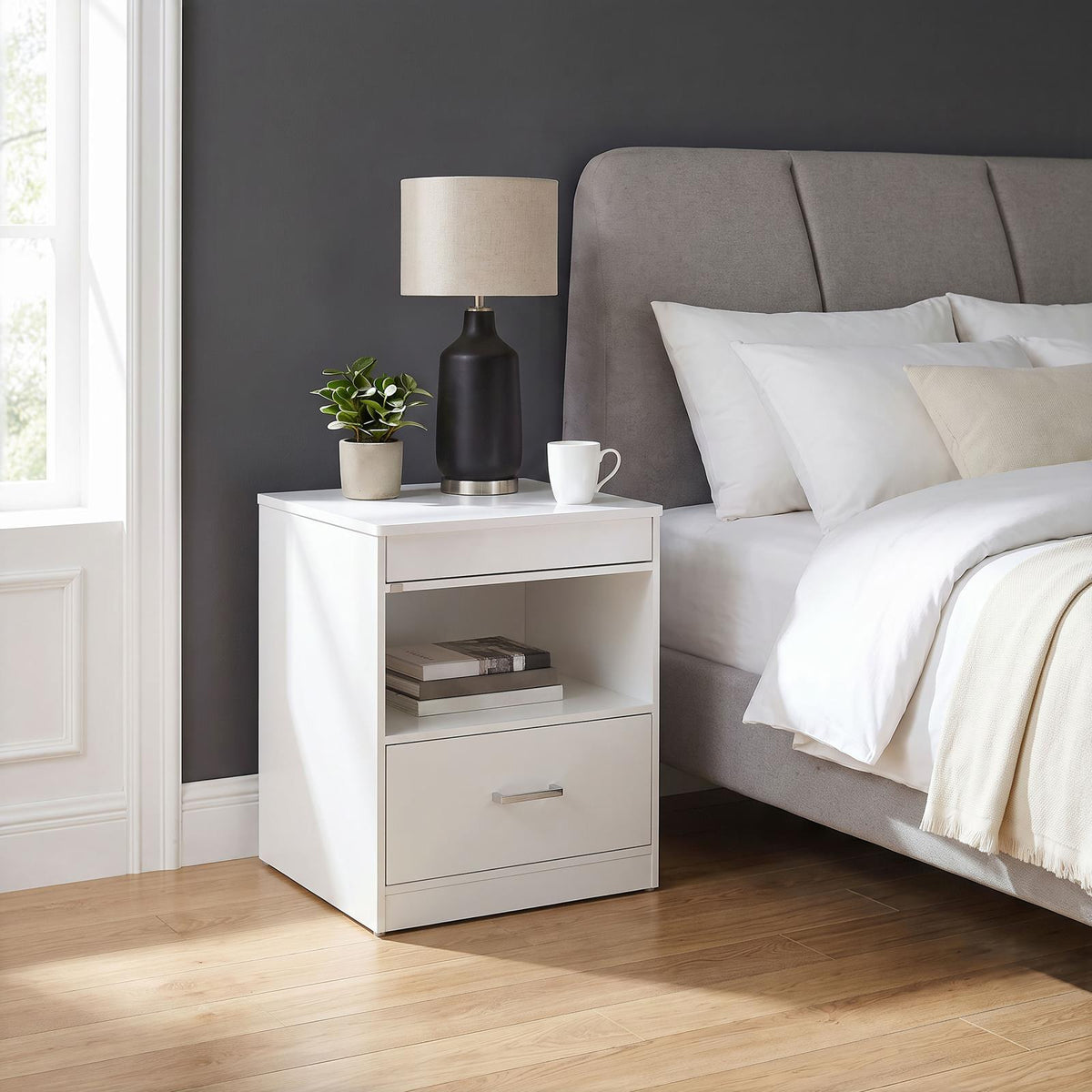 Fabre 1-drawer Extendable Top Nightstand Bedside Table White High Gloss