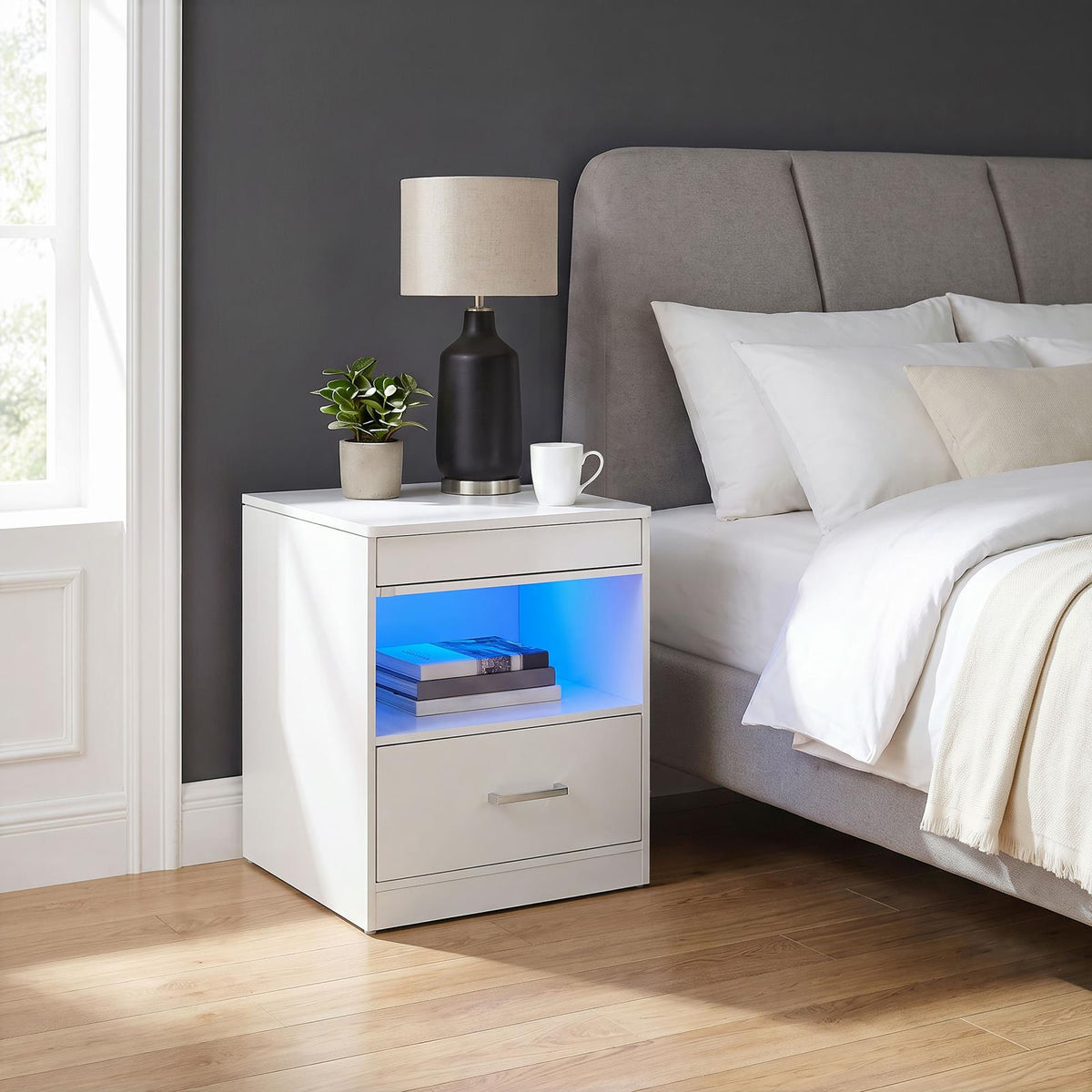 Fabre 1-drawer Extendable Top Nightstand Bedside Table White High Gloss