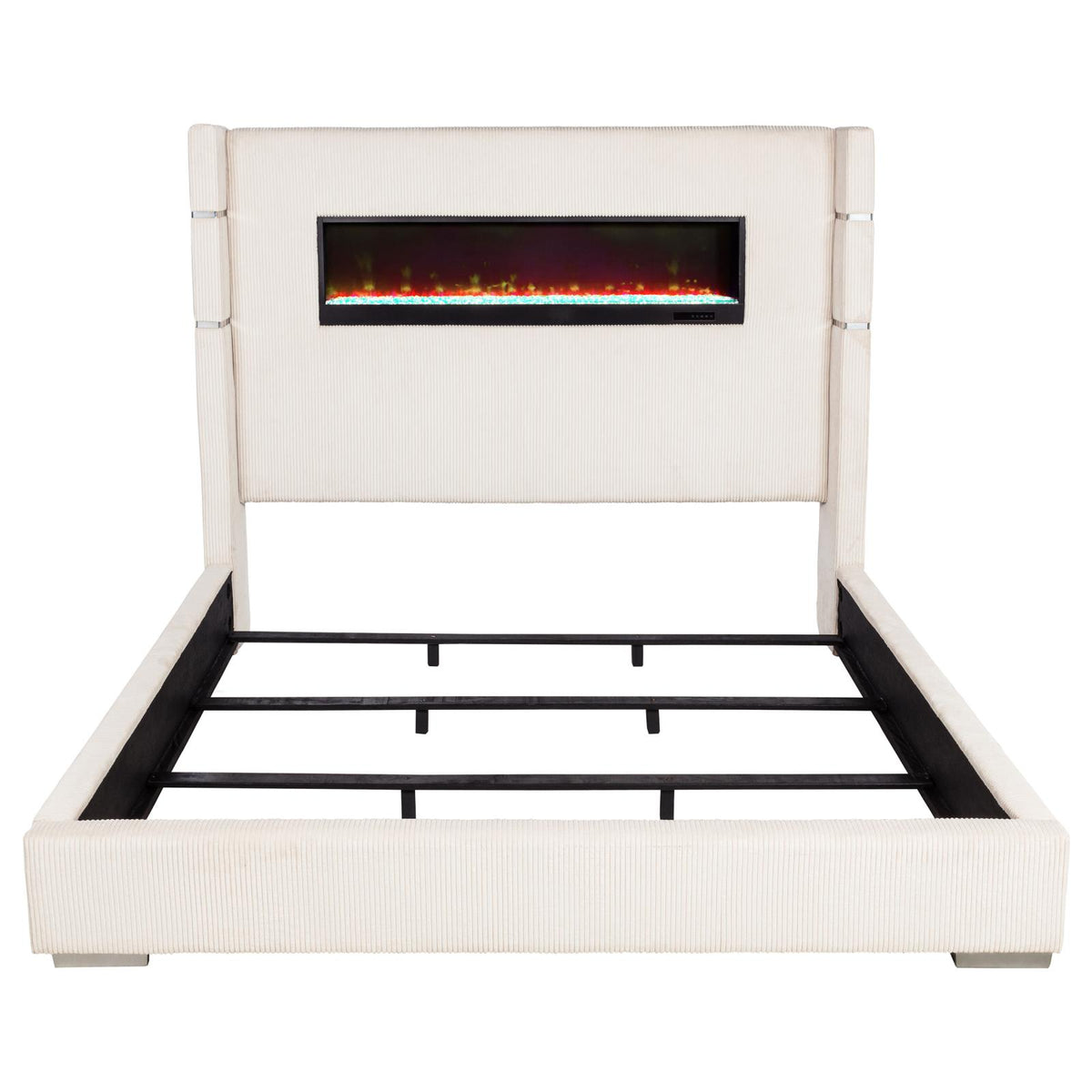 Tisdall Upholstered Eastern King Flame Visualizer Bed Cream
