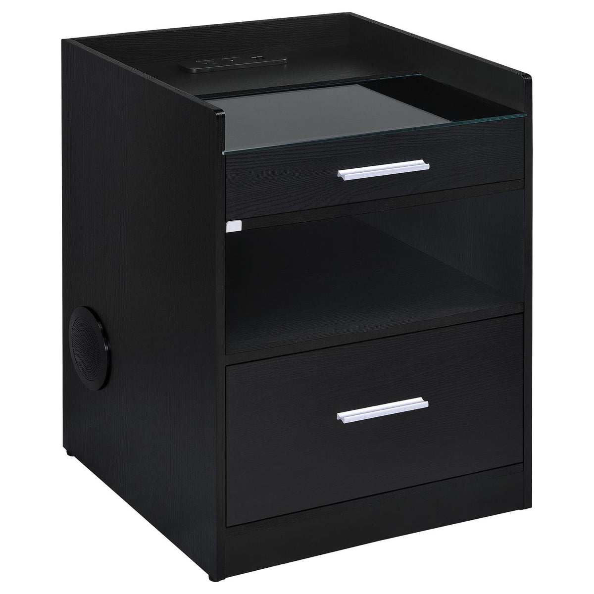 Furda 2-drawer LED Nightstand Bedside Table with Speaker Black Ash