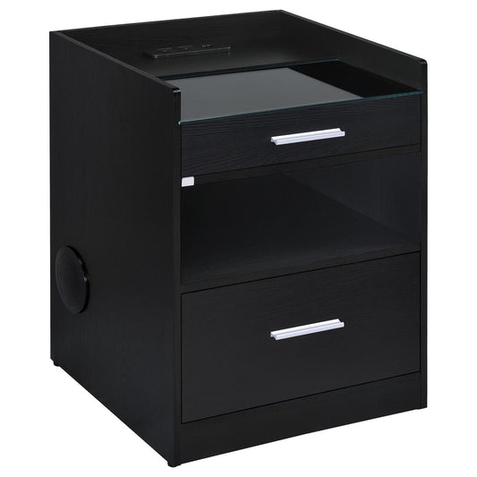 Furda 2-drawer LED Nightstand Bedside Table with Speaker Black Ash