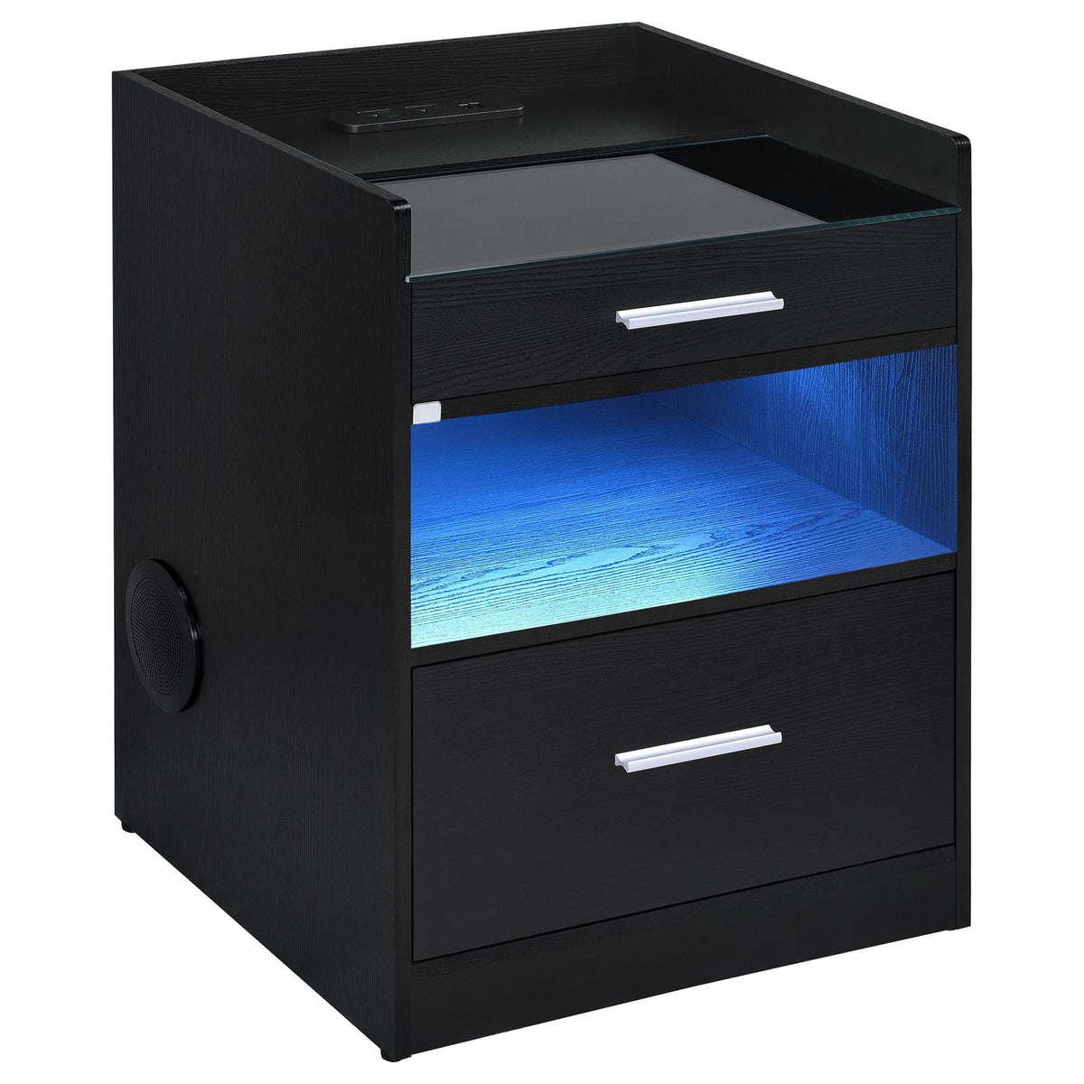 Furda 2-drawer LED Nightstand Bedside Table with Speaker Black Ash