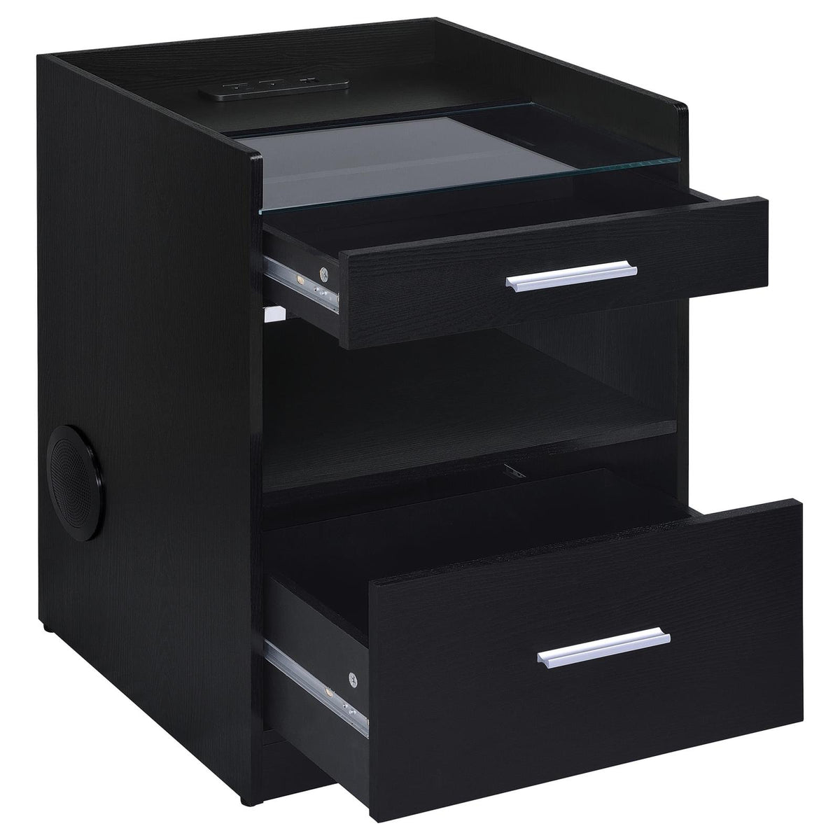 Furda 2-drawer LED Nightstand Bedside Table with Speaker Black Ash