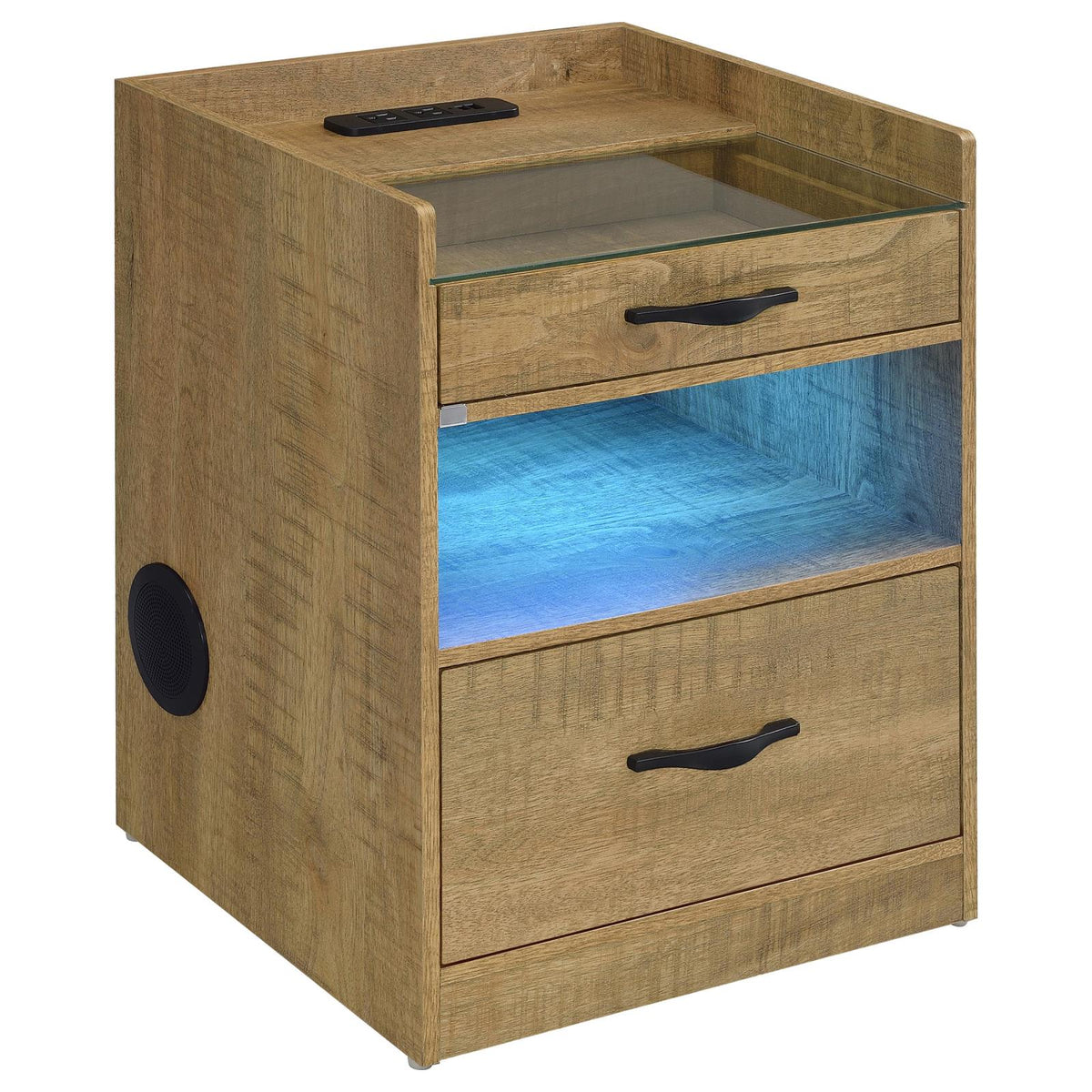 Furda 2-drawer LED Nightstand Bedside Table with Speaker Mango
