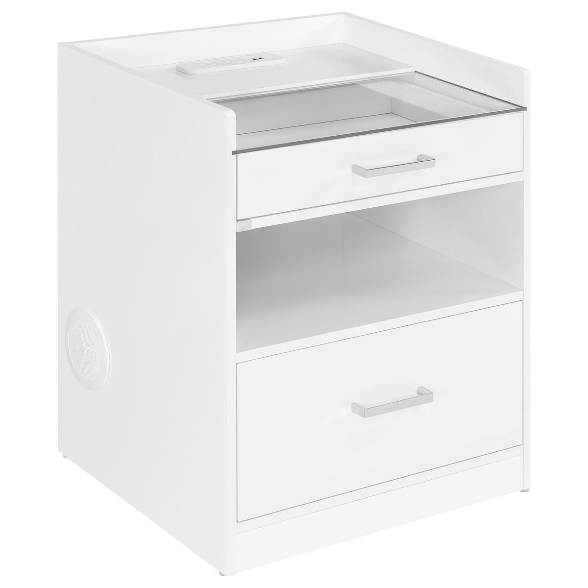 Furda 2-drawer LED Nightstand Bedside Table with Speaker White High Gloss