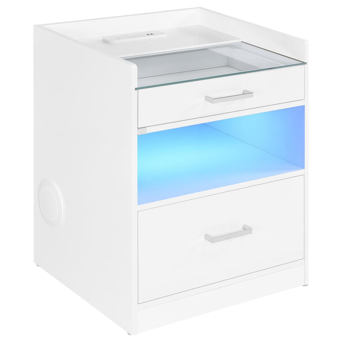 Furda 2-drawer LED Nightstand Bedside Table with Speaker White High Gloss