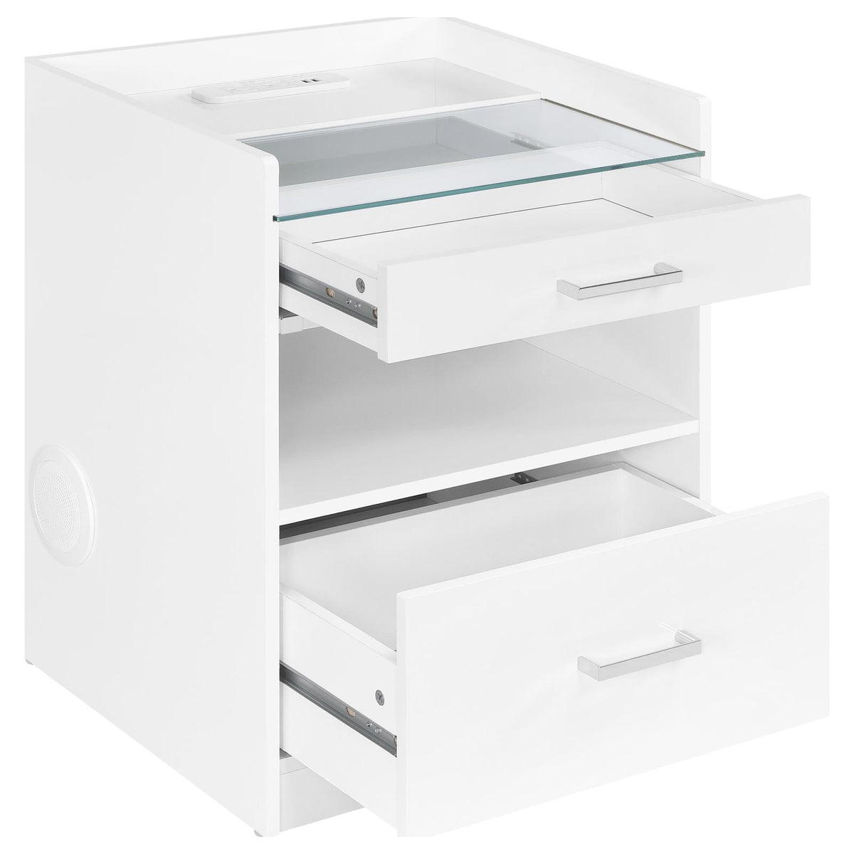 Furda 2-drawer LED Nightstand Bedside Table with Speaker White High Gloss