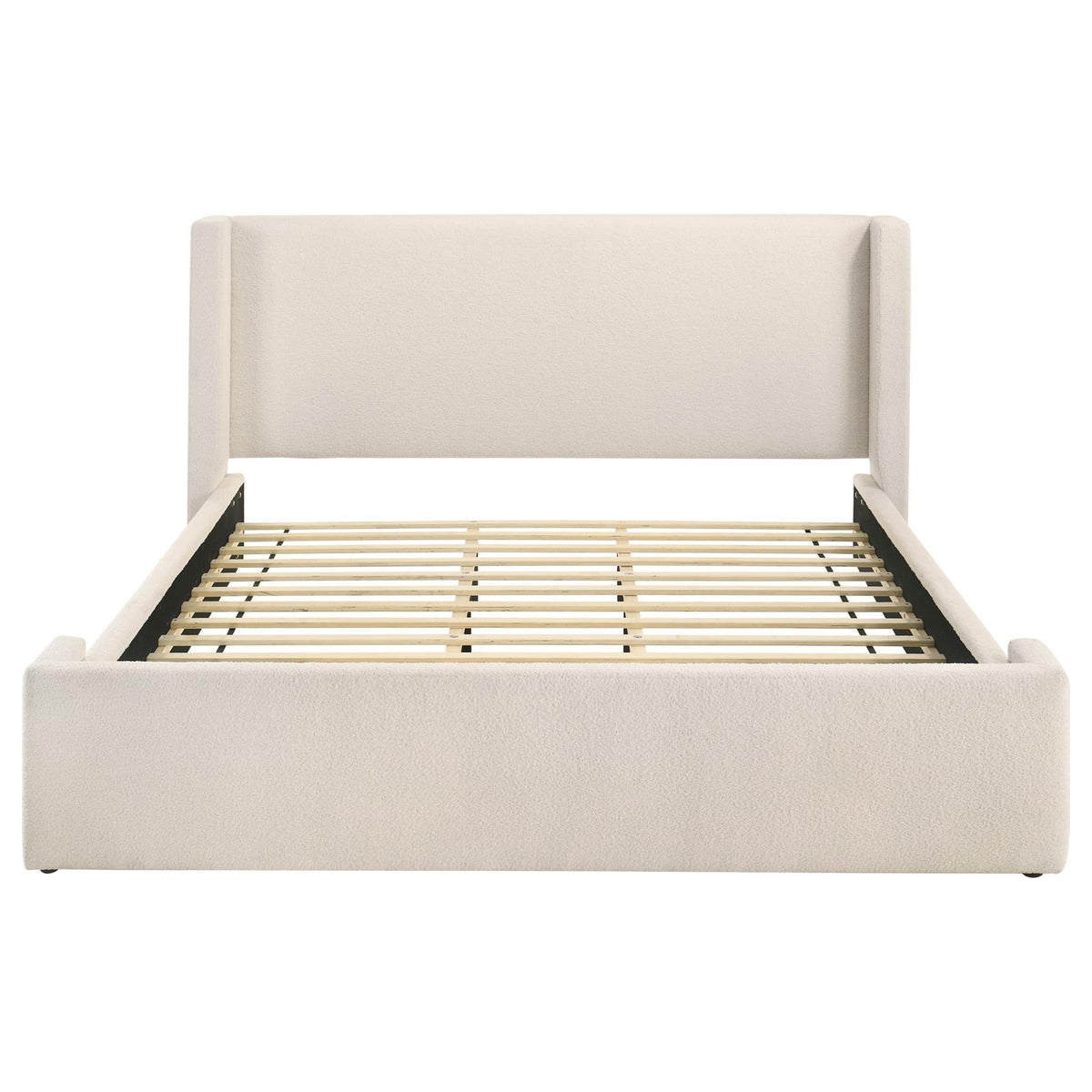 Alamosa Eastern King Boucle Upholstered Wingback Platform Bed White