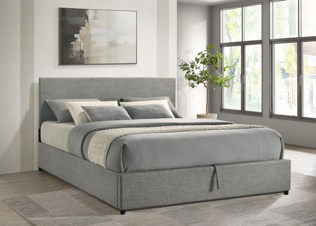 Reeves Upholstered Eastern King Lift-Top Storage Platform Bed Grey