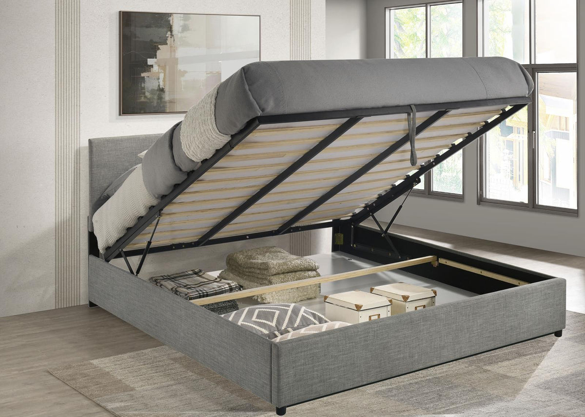 Reeves Upholstered Eastern King Lift-Top Storage Platform Bed Grey