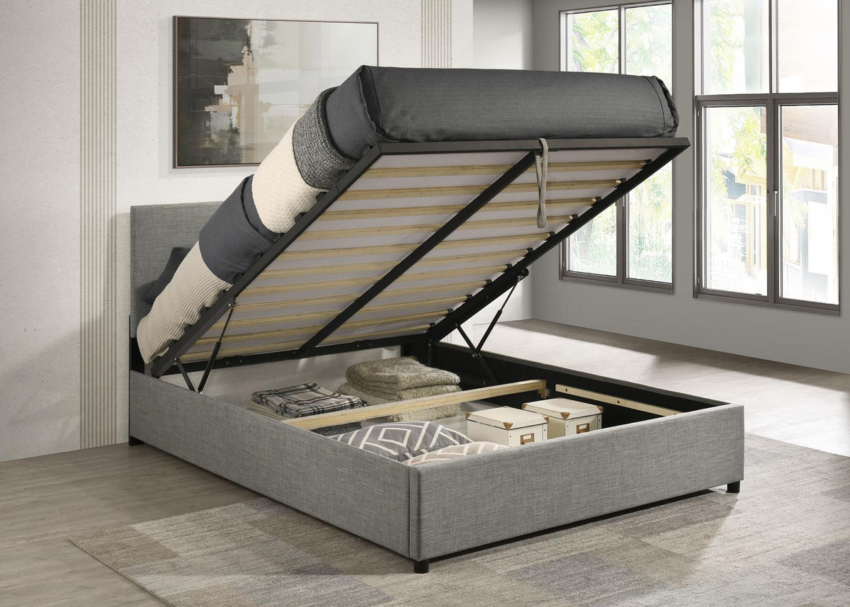 Reeves Upholstered Queen Lift-Top Storage Platform Bed Grey
