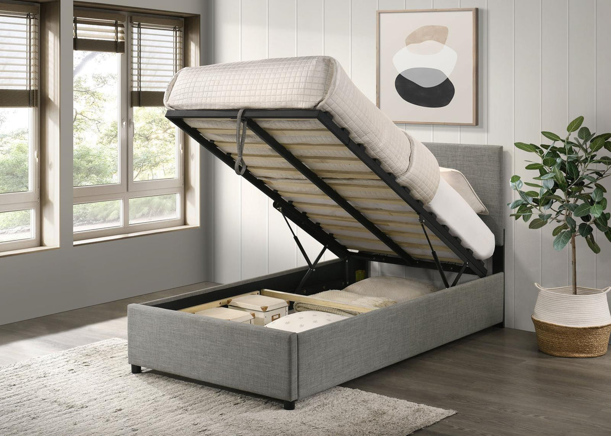 Reeves Upholstered Twin Lift-Top Storage Platform Bed Grey