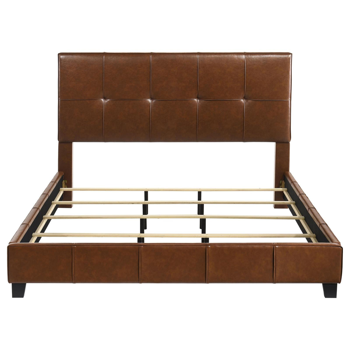 Farrell Eastern King Leatherette Upholstered Panel Bed Brown