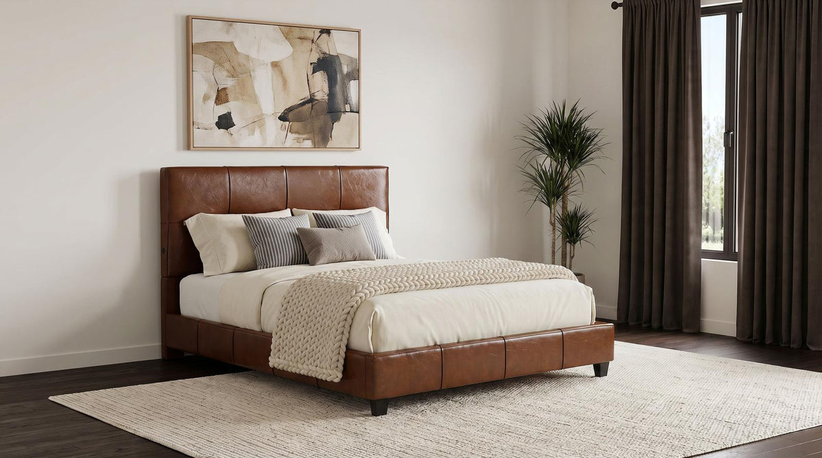 Farrell Queen Leatherette Upholstered Panel Bed Brown