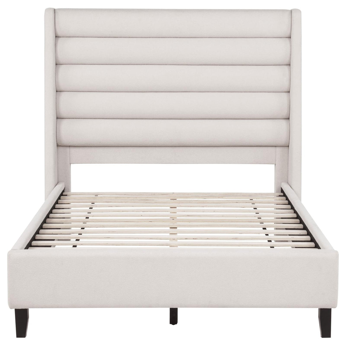 Leslie Upholstered Tufted Full Wingback Platform Bed Beige