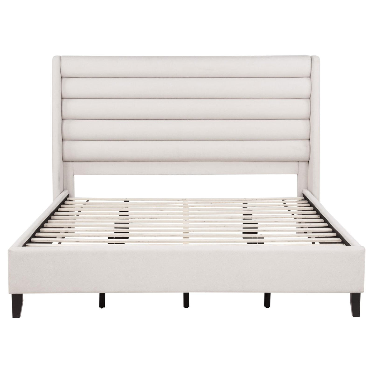 Leslie Upholstered Tufted Eastern King Wingback Platform Bed Beige
