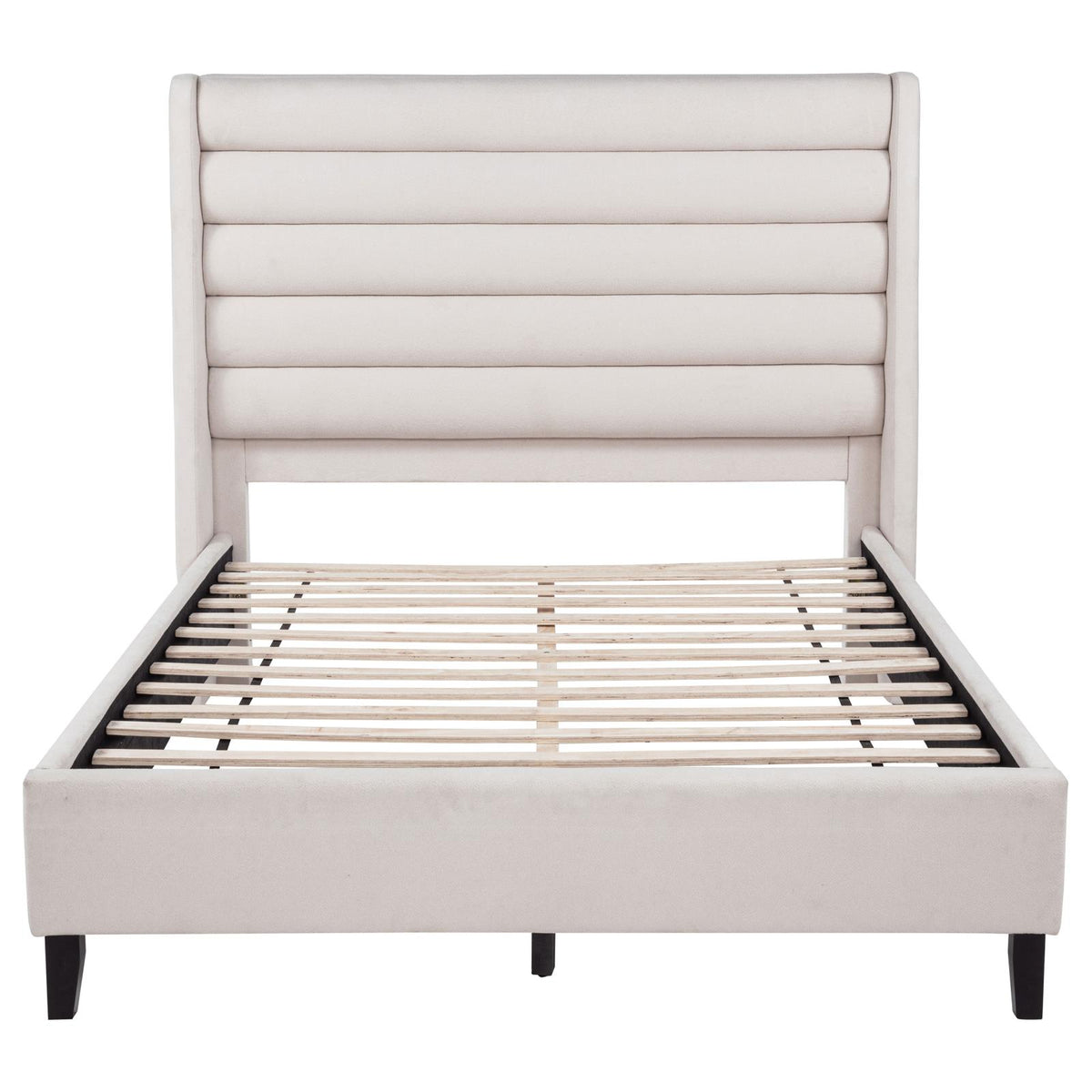Leslie Upholstered Tufted Queen Wingback Platform Bed Beige