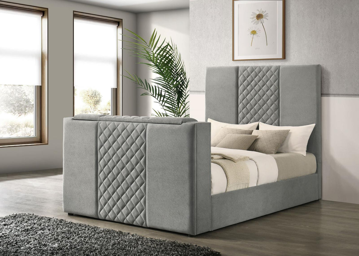 Tara 61-inch Upholstered Queen Panel TV Bed Grey