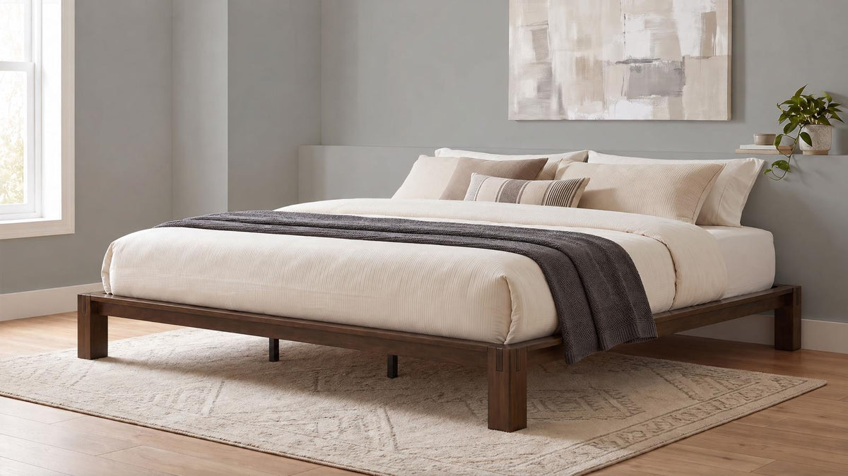 Gislen Eastern King Easy Assembly Wood Platform Bed Walnut