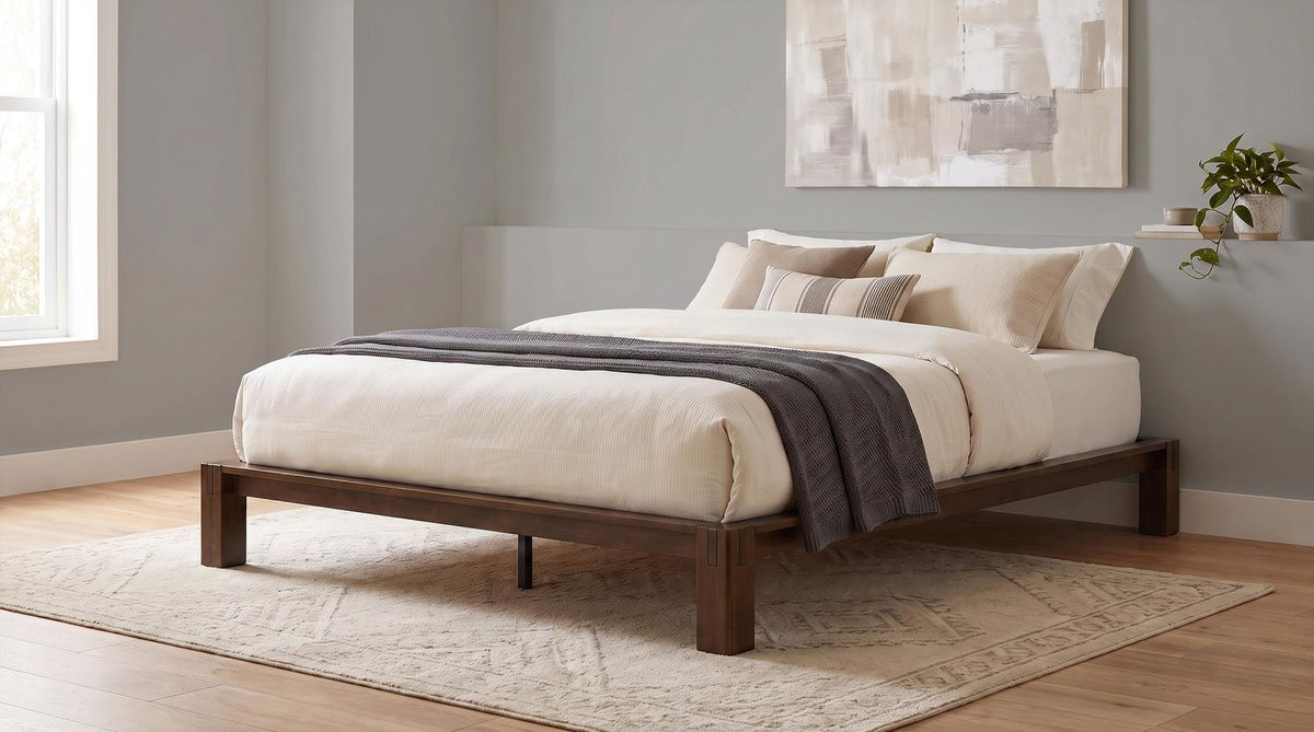 Gislen Queen Easy Assembly Wood Platform Bed Walnut