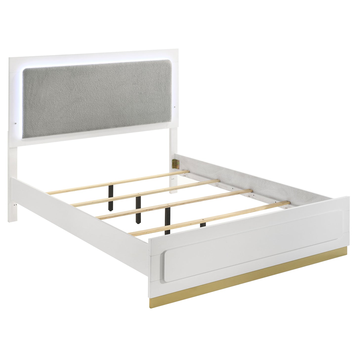 Caraway 4-Piece Bedroom Set — White & Gold with LED Headboard