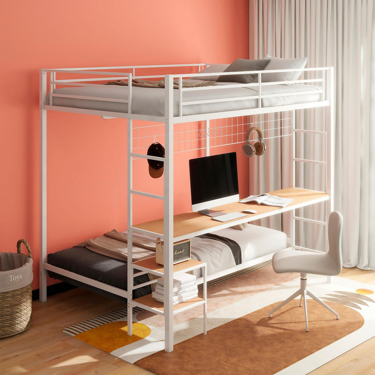 Bettoni Full-Over-Twin Workstation Bunk Bed Matte White
