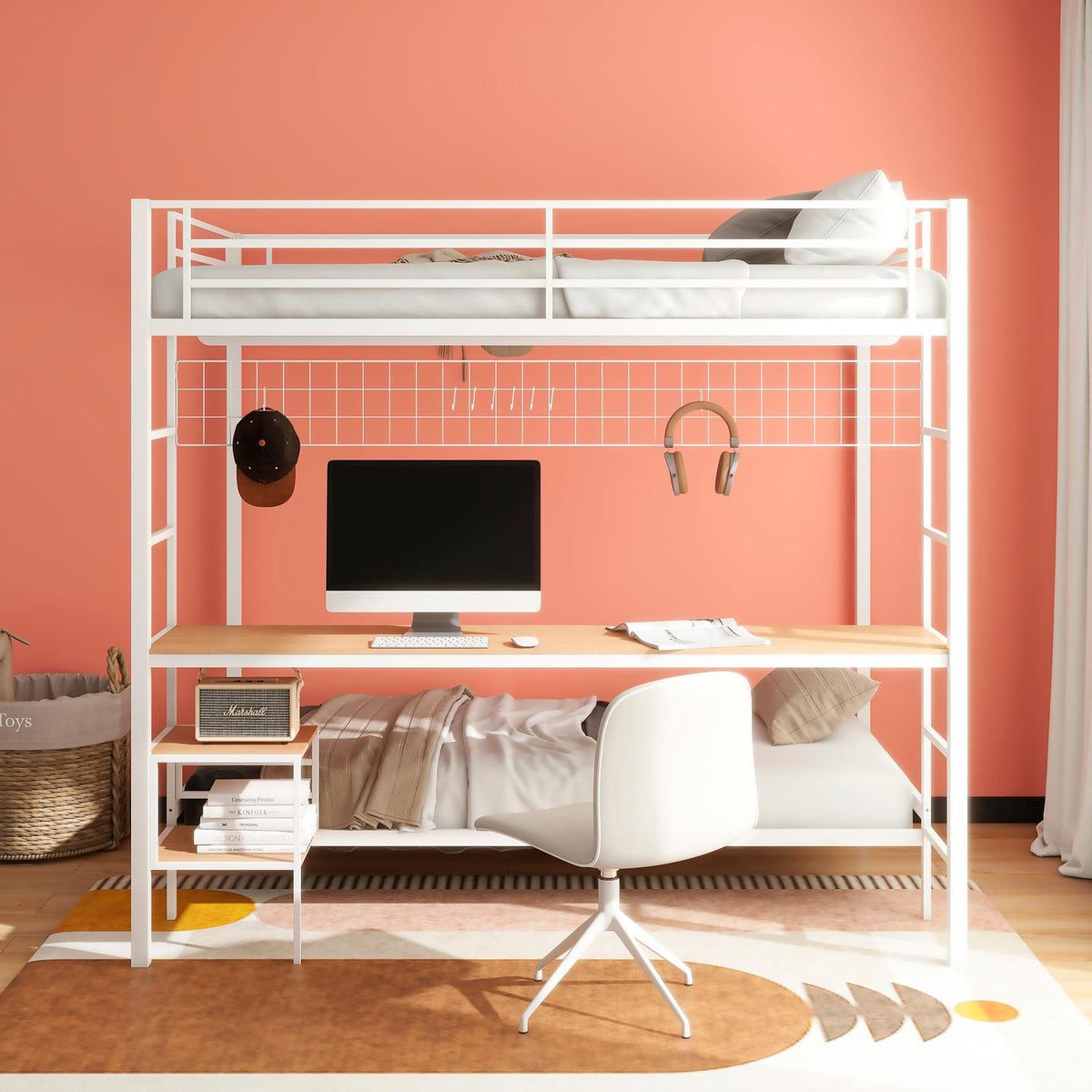 Bettoni Full-Over-Twin Workstation Bunk Bed Matte White