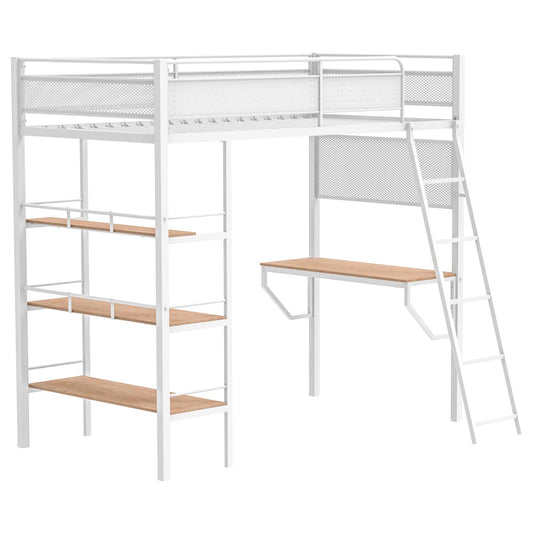 Campus Metal Twin Workstation Loft Bed with Desk Matte White