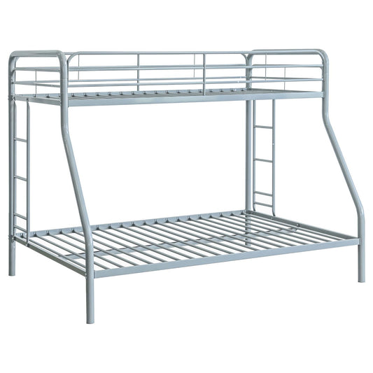 Carson Twin-Over-Full Steel Bunk Bed with Dual Ladders Glossy Silver