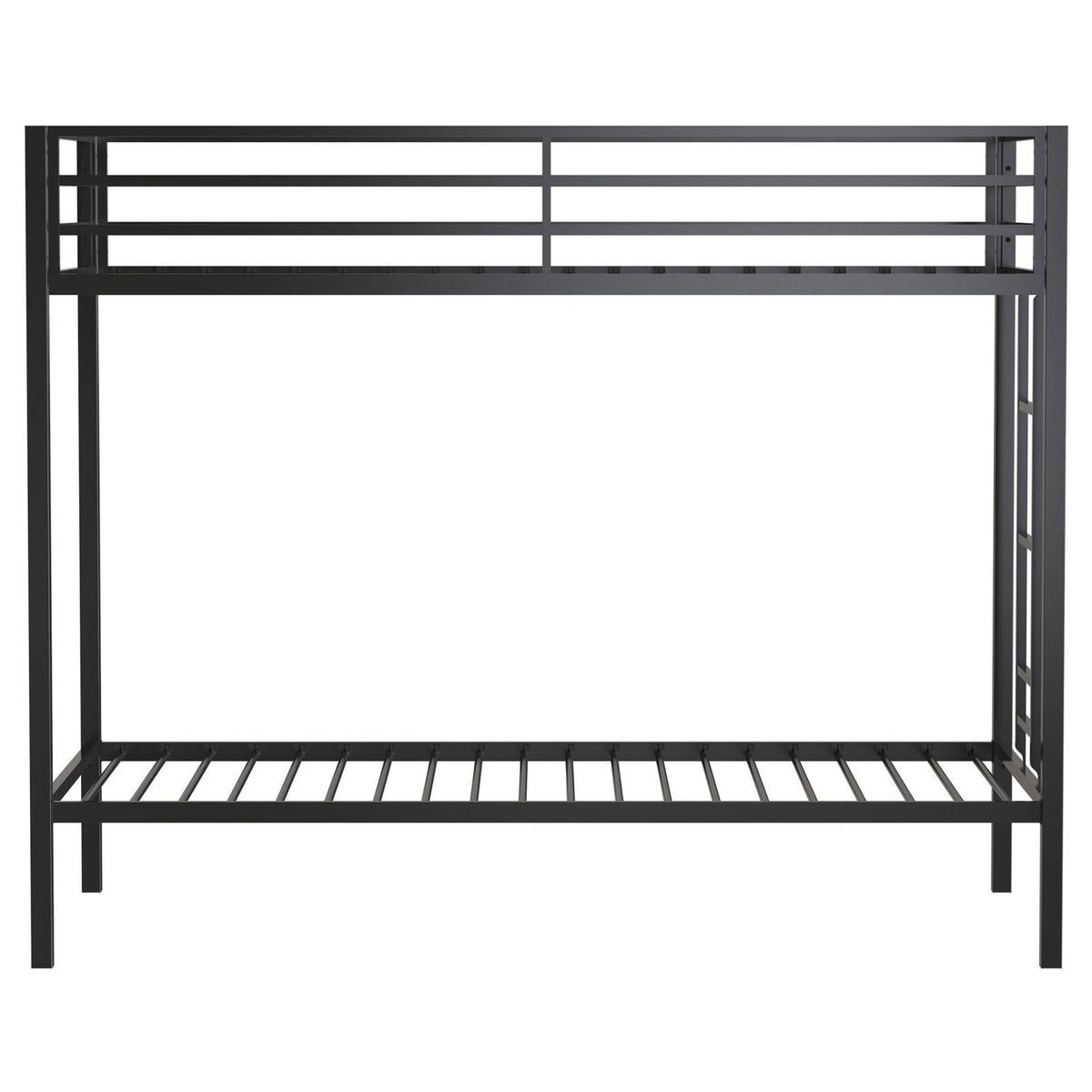 Alevera Twin-Over-Twin Steel Bunk Bed with Ladder Matte Black