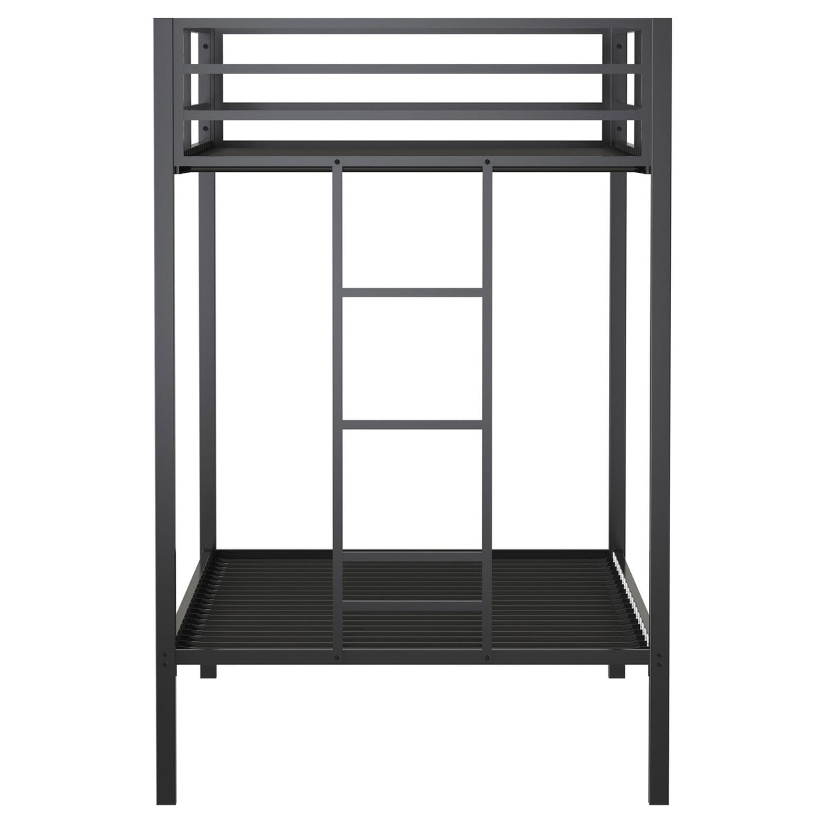 Alevera Twin-Over-Twin Steel Bunk Bed with Ladder Matte Black