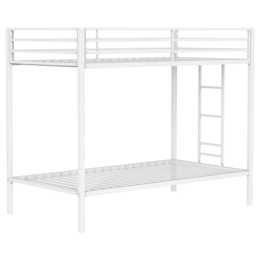 Alevera Twin-Over-Twin Steel Bunk Bed with Ladder Matte White