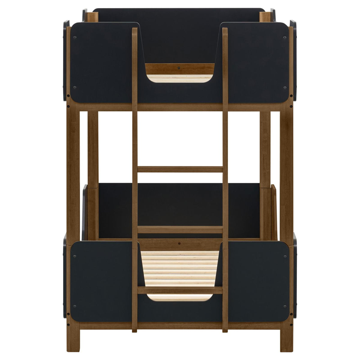 Morris Twin Over Twin Wood Bunk Bed with Ladder Walnut and Black
