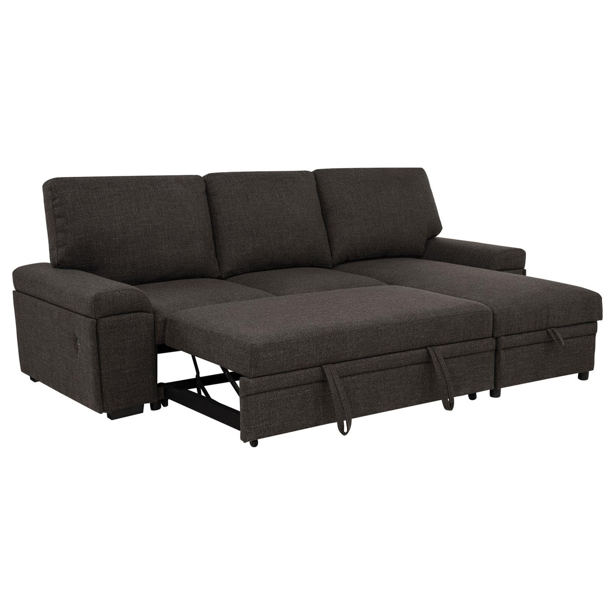 Demko Sleeper Sectional Sofa with Speaker and Storage Chaise Brown