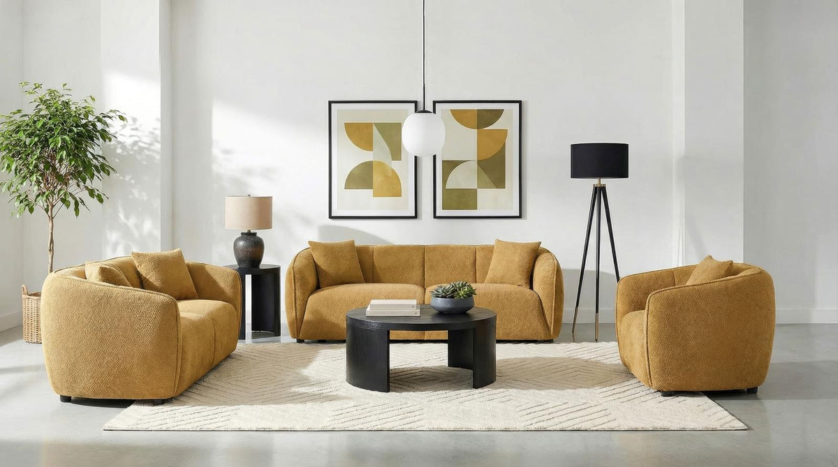 Aleisha Fabric Upholstered Sofa Set Mustard Yellow