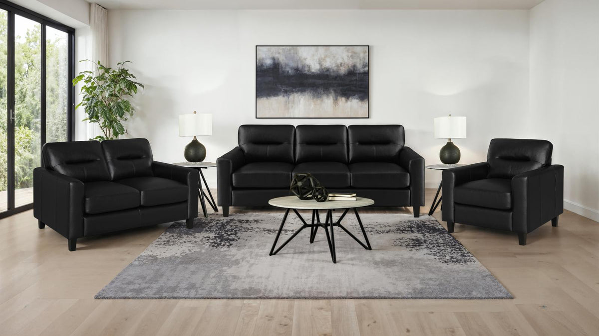 Scotland Faux Leather Upholstered Sofa Set Black
