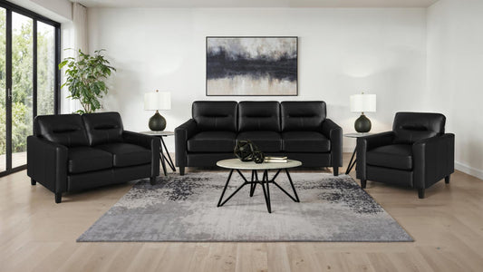 Scotland Faux Leather Upholstered Sofa Set Black