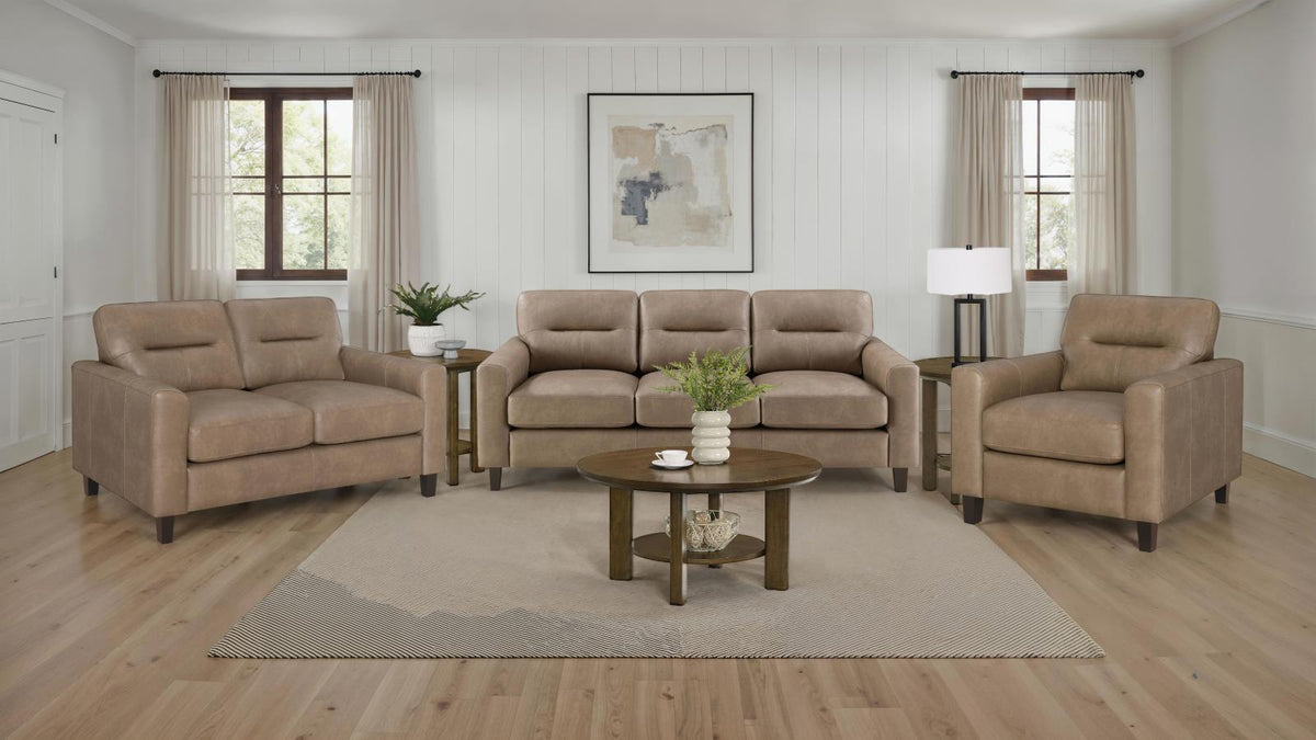 Scotland Faux Leather Upholstered Sofa Set Brown