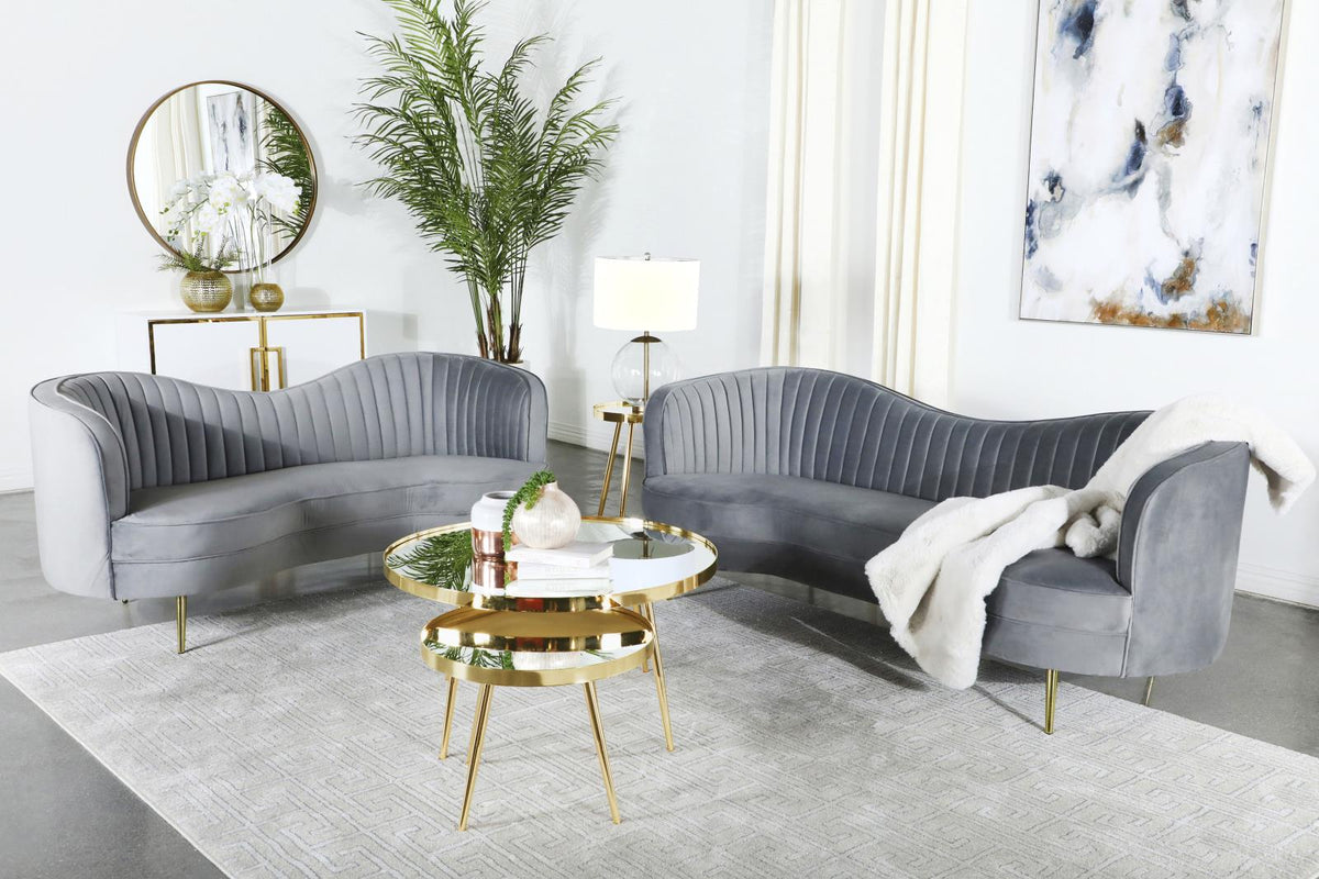 Sophia Upholstered Channel Tufted Sofa Set Grey