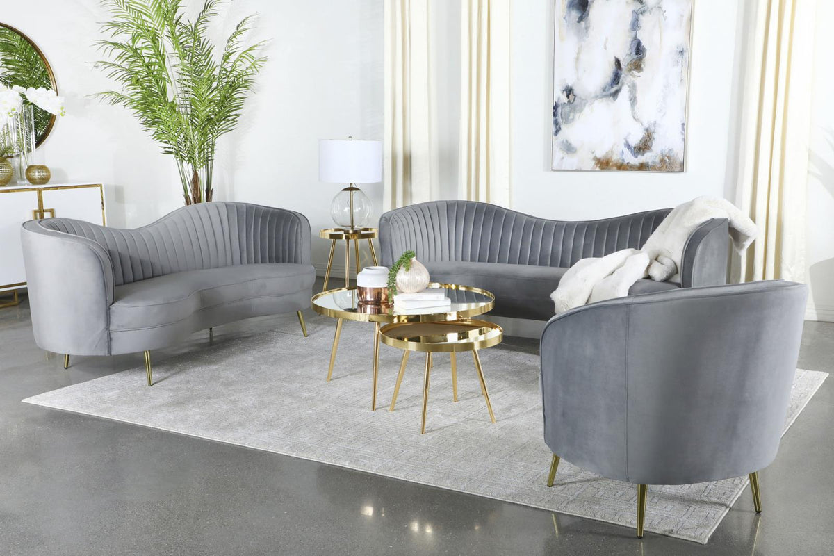 Sophia Upholstered Channel Tufted Sofa Set Grey