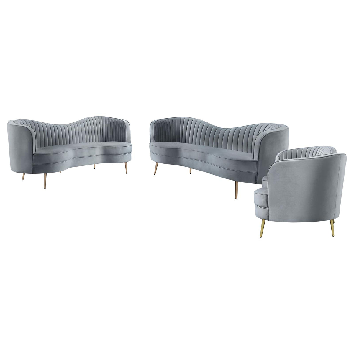 Sophia Upholstered Channel Tufted Sofa Set Grey