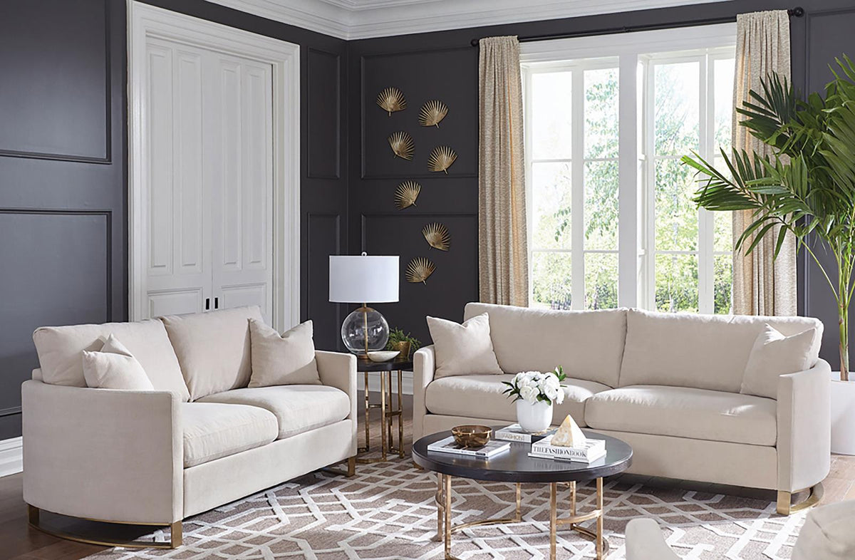 Corliss Upholstered Arched Arm Sofa Set Beige