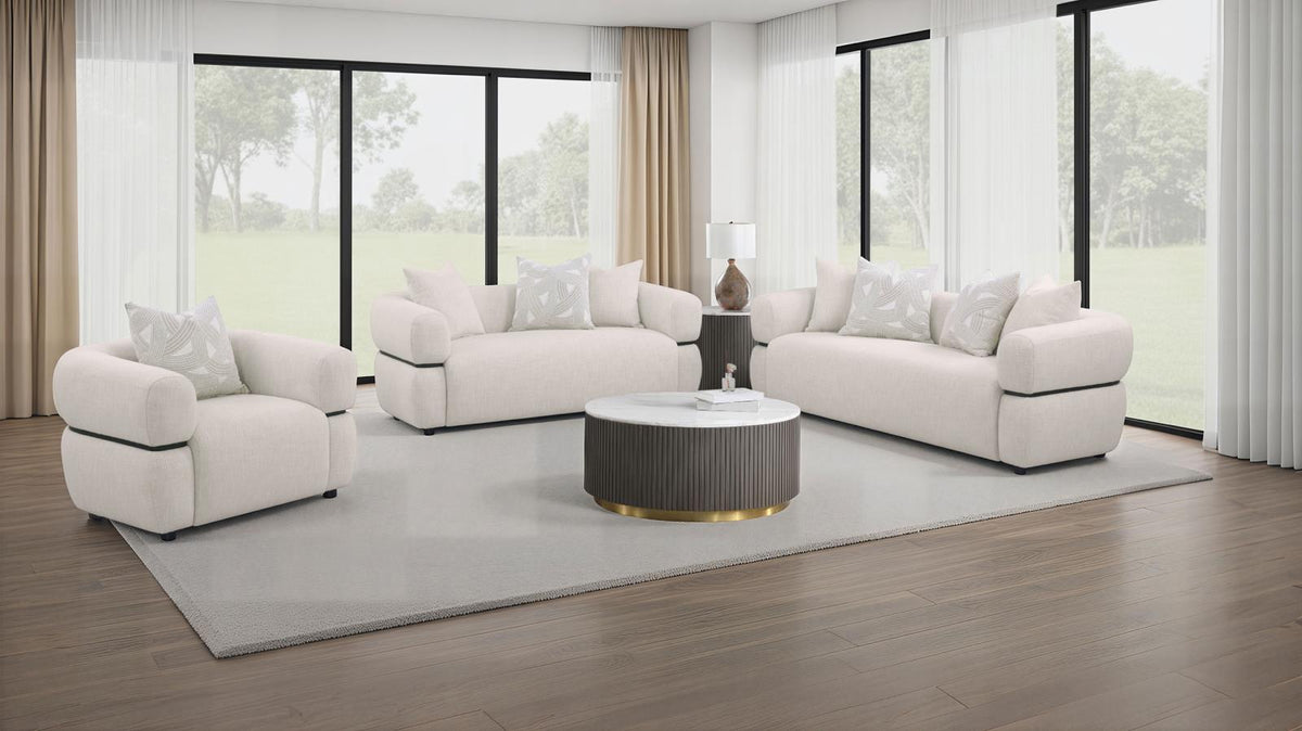 Jeanette Fabric Upholstered Round Arm Sofa Set Beige