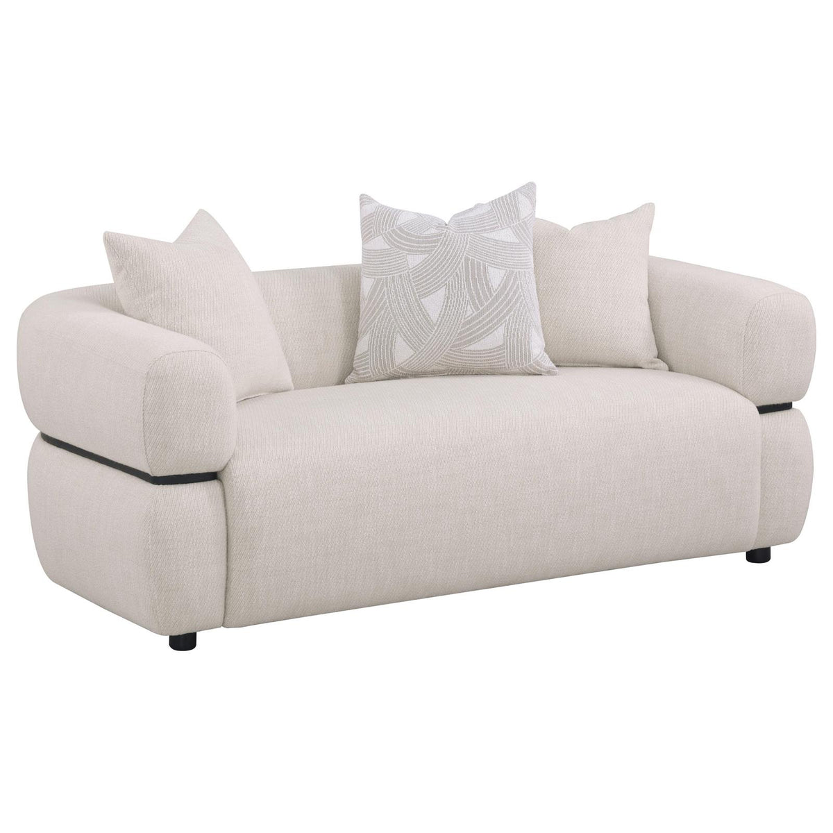 Jeanette Fabric Upholstered Round Arm Sofa Set Beige